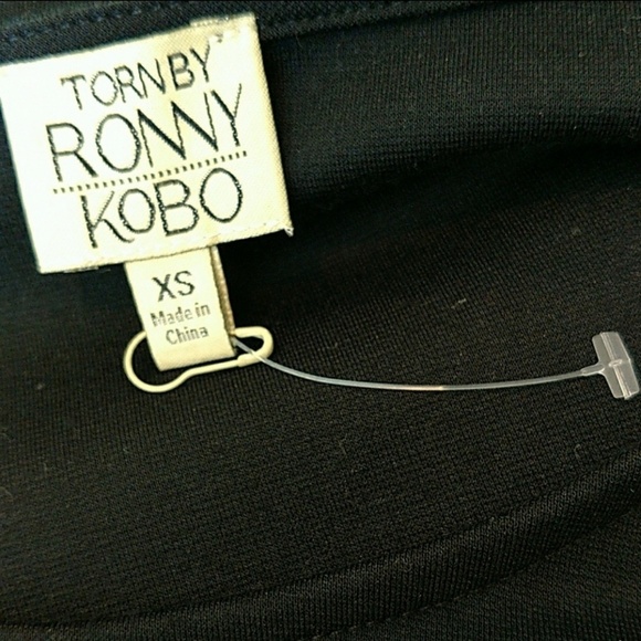 Ronny Kobo Top Cropped Flared Layered Bell Sleeve Knit Black White XS NWT - Picture 7 of 7